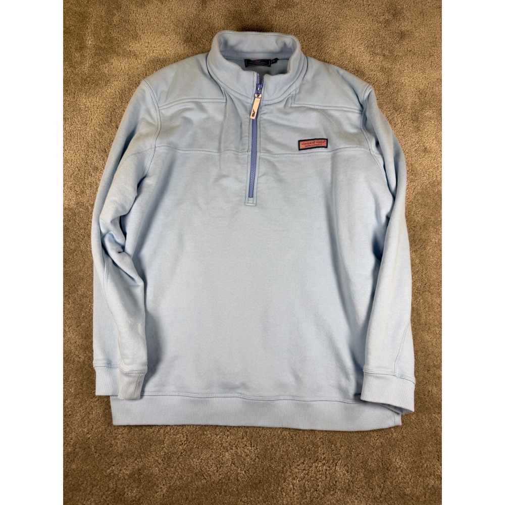 Vineyard Vines Mens XL Shep Shirt Quarter Zip Pullover Light Blue French Terry